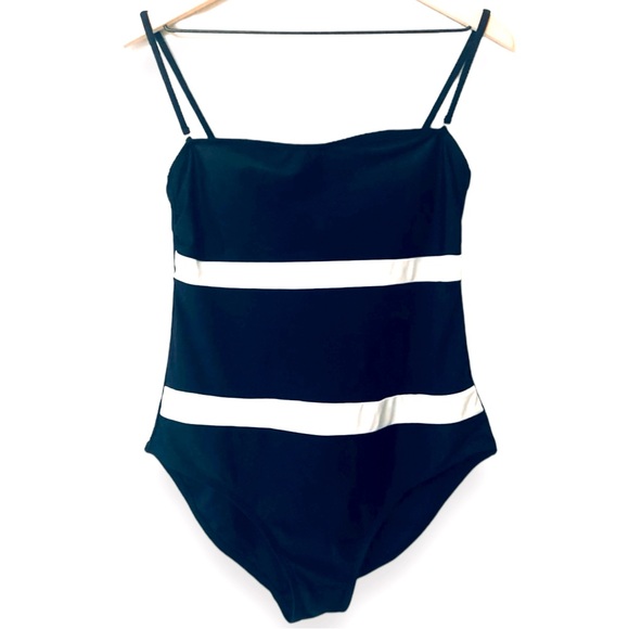 CATALINA Black & White Colorblock Stripe One Piece Bandeau Swimsuit w Straps - Picture 1 of 9